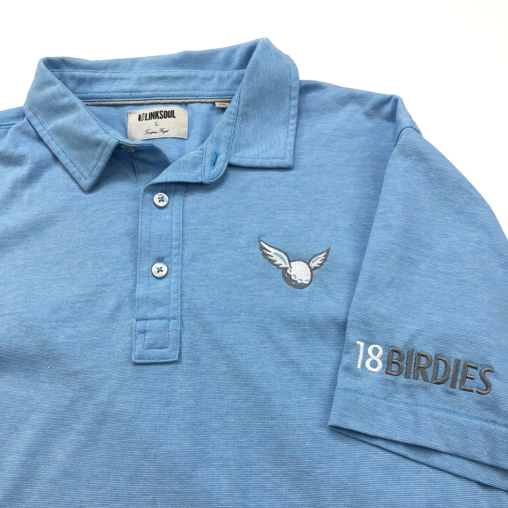Linksoul Large Luxury Cotton LOGO Golf SS Stretch Button Polo Striped Shirt